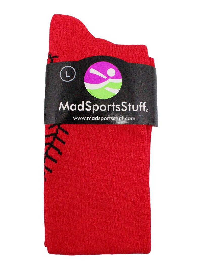 MadSportsStuff Softball Socks with Stitches Over the Calf (Red/Black, Large) - Image 3